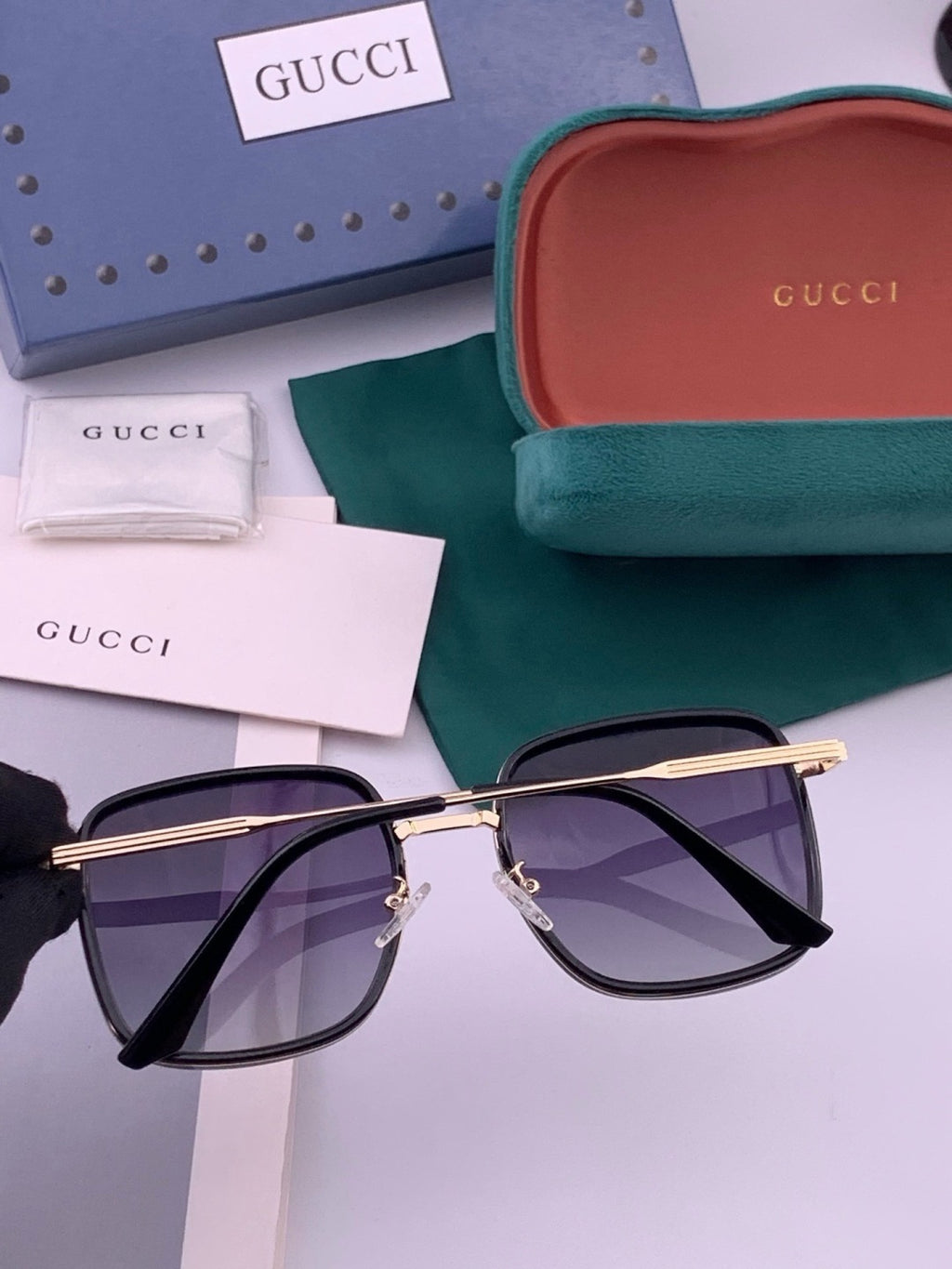 Gucci G0242 Polarized Square Black Lens Sunglasses for Women - detail image 5