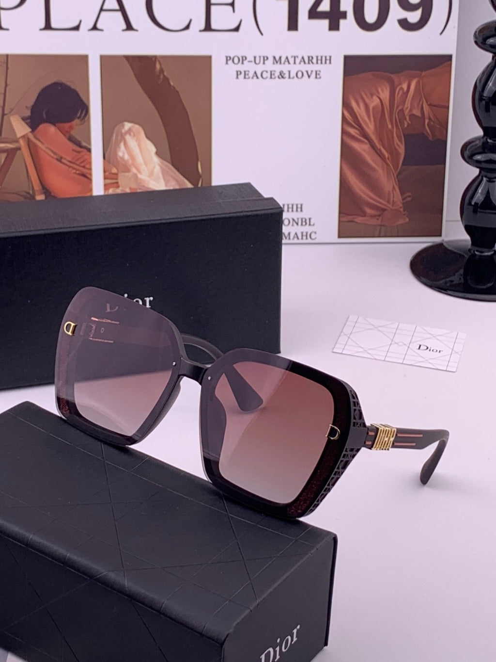 Dior CD3290 Polarized Square Gold Lens Sunglasses for Women - 371917 - detail image 2