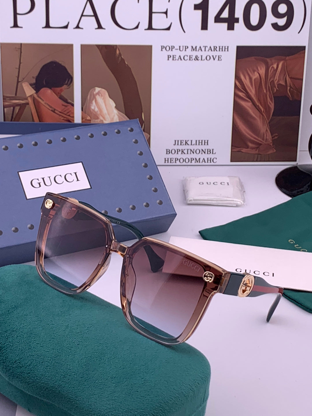Gucci G1620 Square Brown Lens Sunglasses for Men & Women - detail image 2