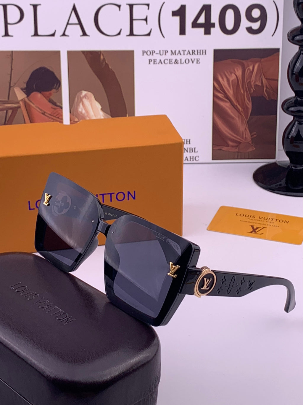 Louis Vuitton L8623 Square Black Lens Sunglasses for Men & Women - 371336 - detail image 2