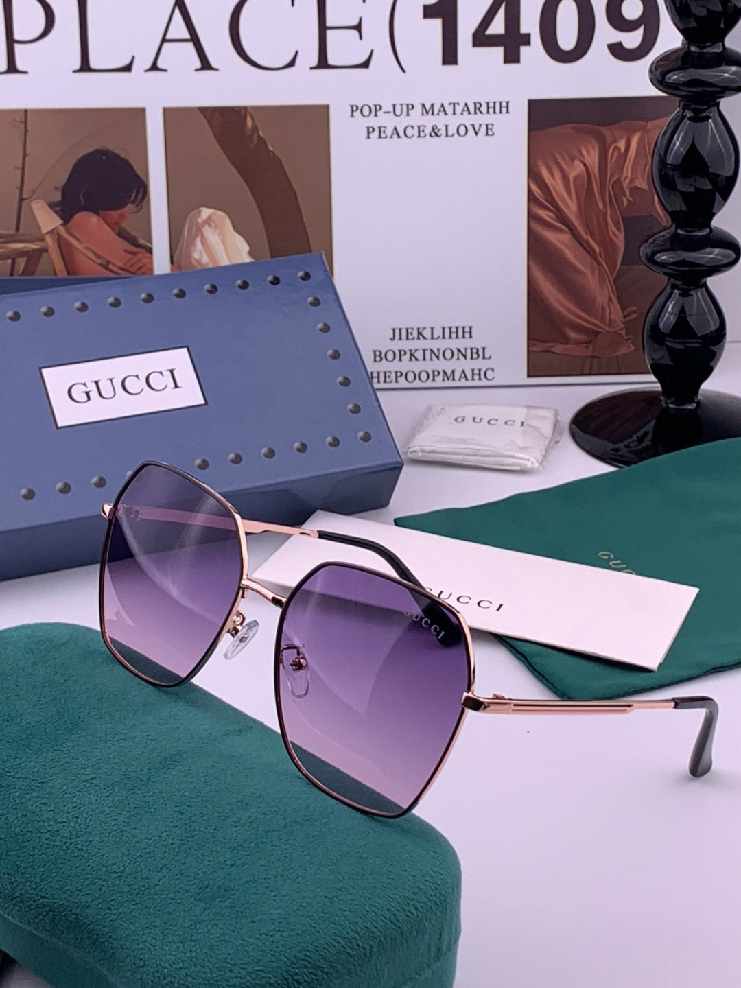 Gucci G5826 Metal Square Purple Lens Sunglasses for Men & Women - 371520 - detail image 2