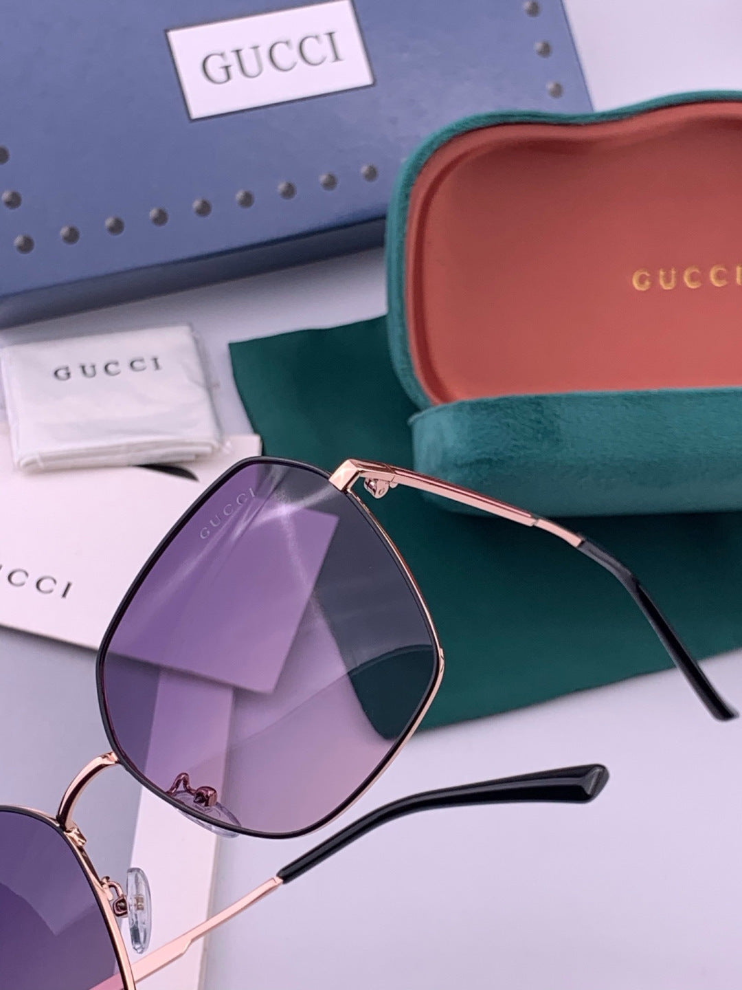 Gucci G5826 Metal Square Purple Lens Sunglasses for Men & Women - 371520 - detail image 3