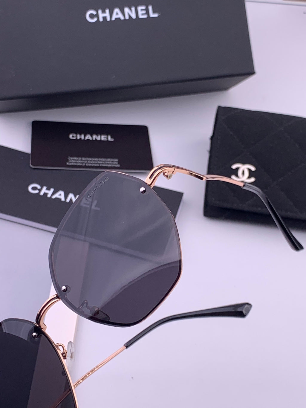 Chanel CH6301 Lightweight Rimless Black Lens Sunglasses for Women - detail image 3