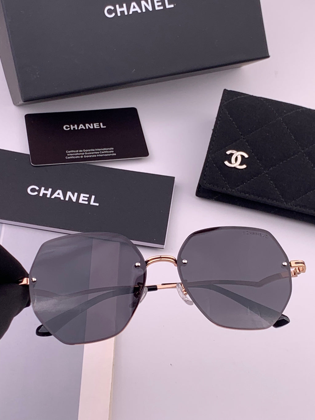 Chanel CH6301 Lightweight Rimless Black Lens Sunglasses for Women