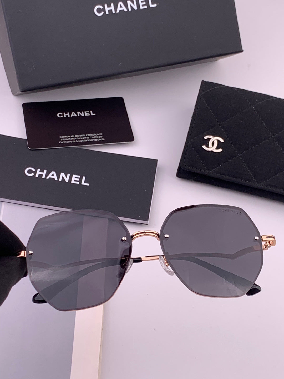 Chanel CH6301 Lightweight Rimless Black Lens Sunglasses for Women