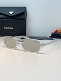 Prada Metal Oval Silver Lens Sunglasses for Men & Women - 382670
