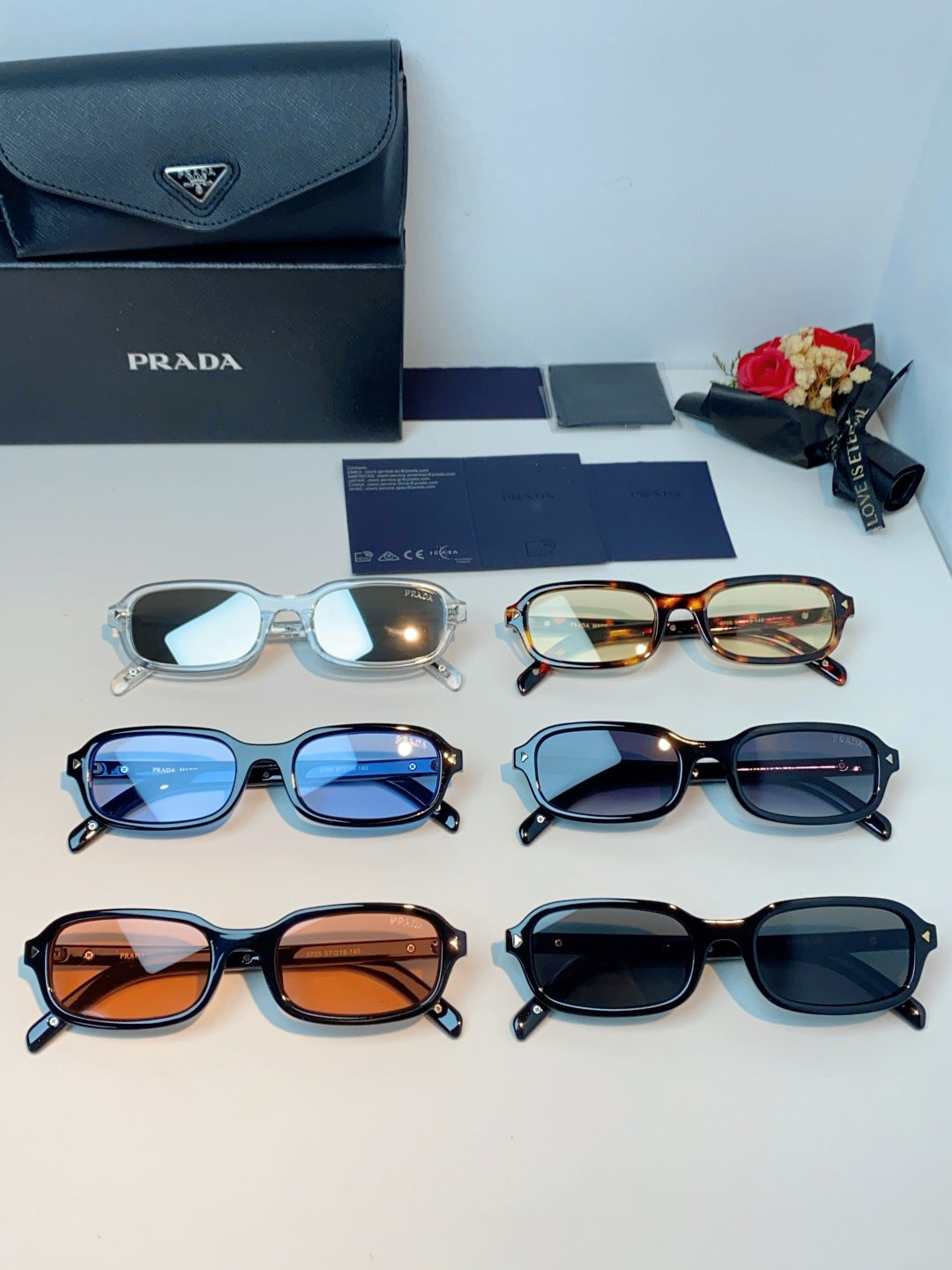 Prada Metal Oval Blue Lens Sunglasses for Men & Women - detail image 13