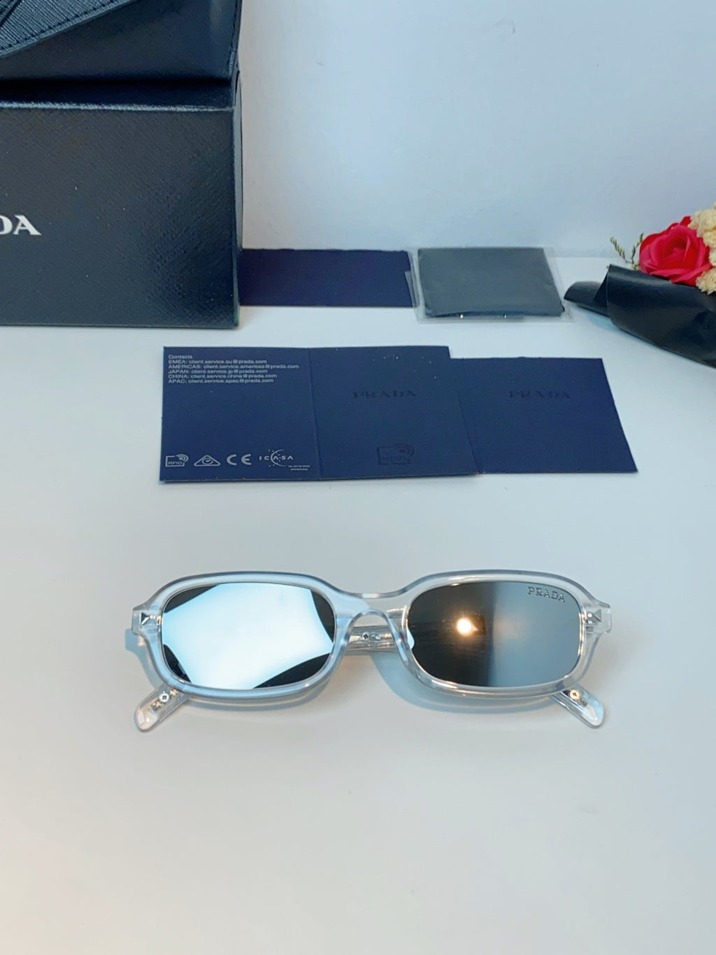 Prada Metal Oval Silver Lens Sunglasses for Men & Women - 382670 - detail image 10