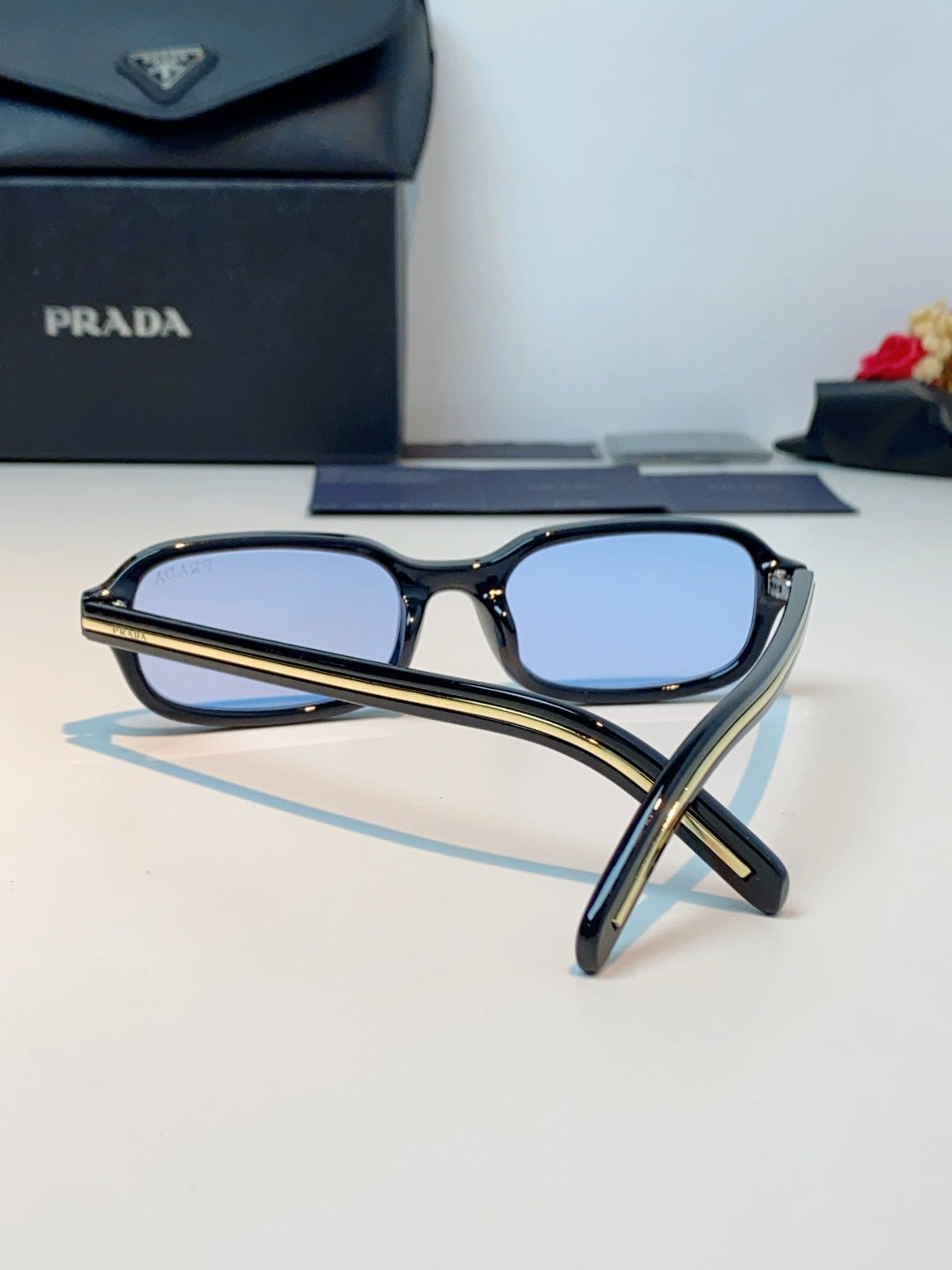 Prada Metal Oval Blue Lens Sunglasses for Men & Women - detail image 3