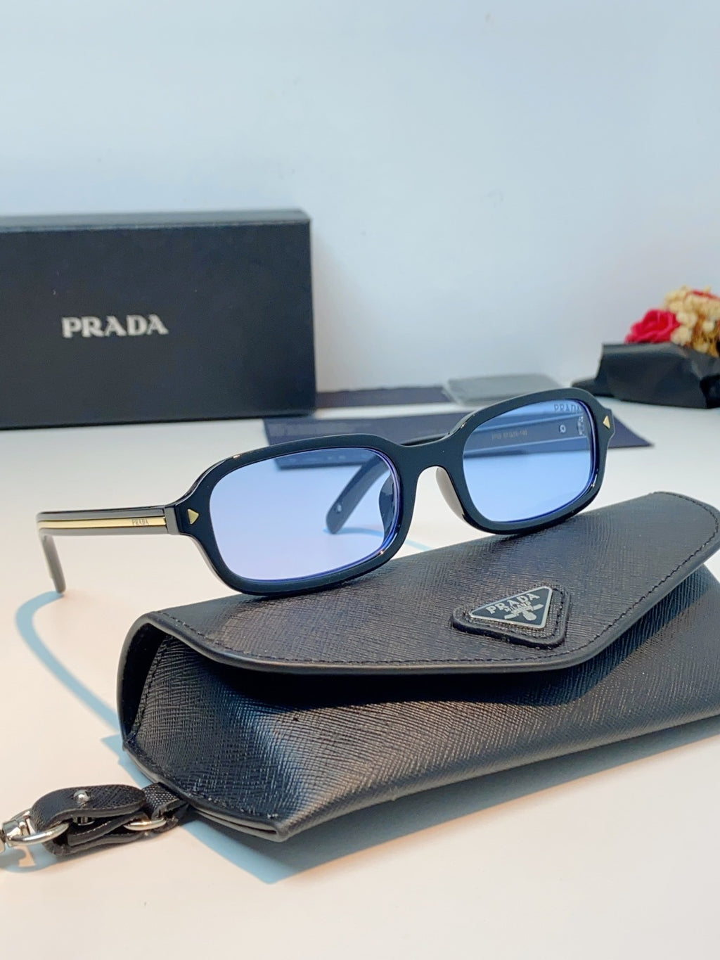 Prada Metal Oval Blue Lens Sunglasses for Men & Women - detail image 11