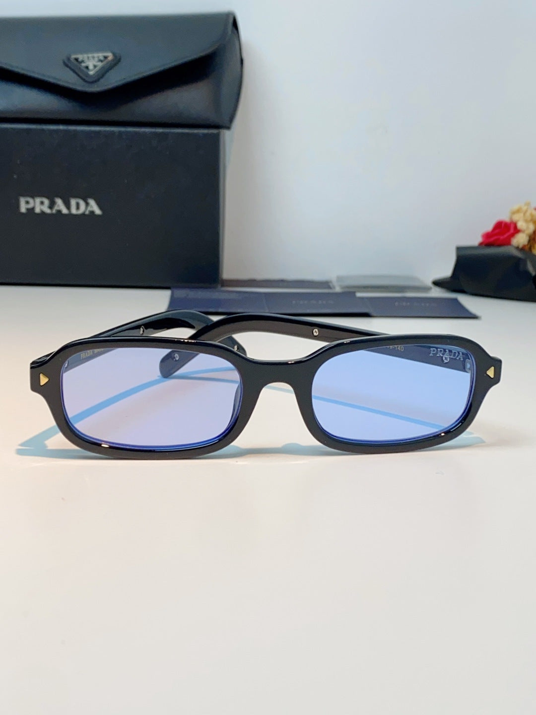 Prada Metal Oval Blue Lens Sunglasses for Men & Women - detail image 2