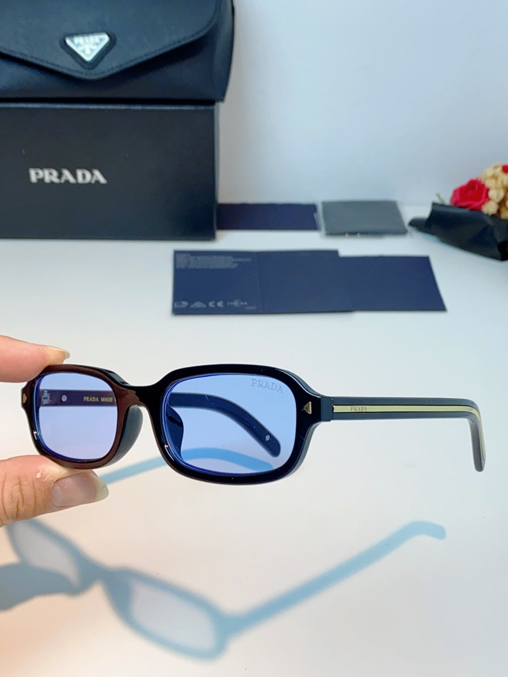 Prada Metal Oval Blue Lens Sunglasses for Men & Women - detail image 6