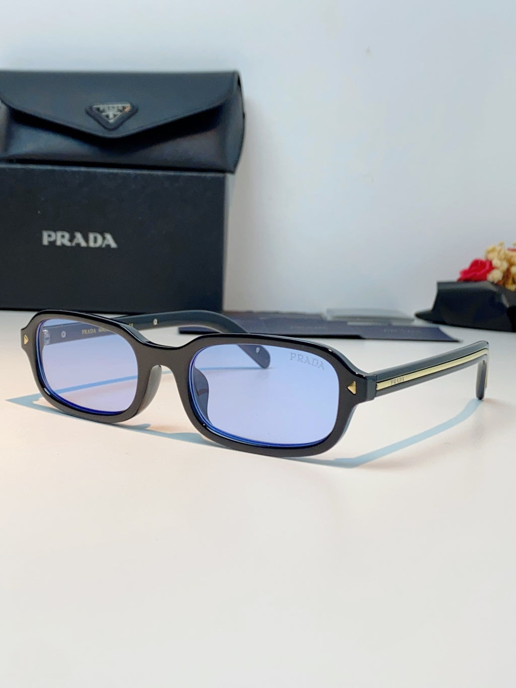 Prada Metal Oval Blue Lens Sunglasses for Men & Women