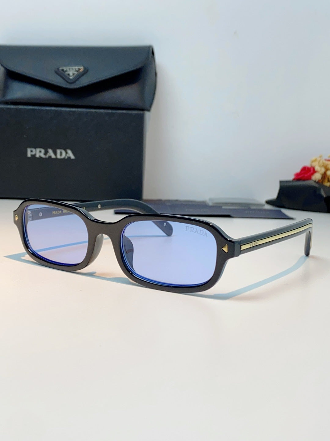 Prada Metal Oval Blue Lens Sunglasses for Men & Women