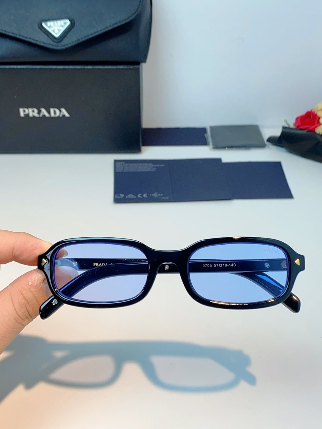 Prada Metal Oval Blue Lens Sunglasses for Men & Women - detail image 4