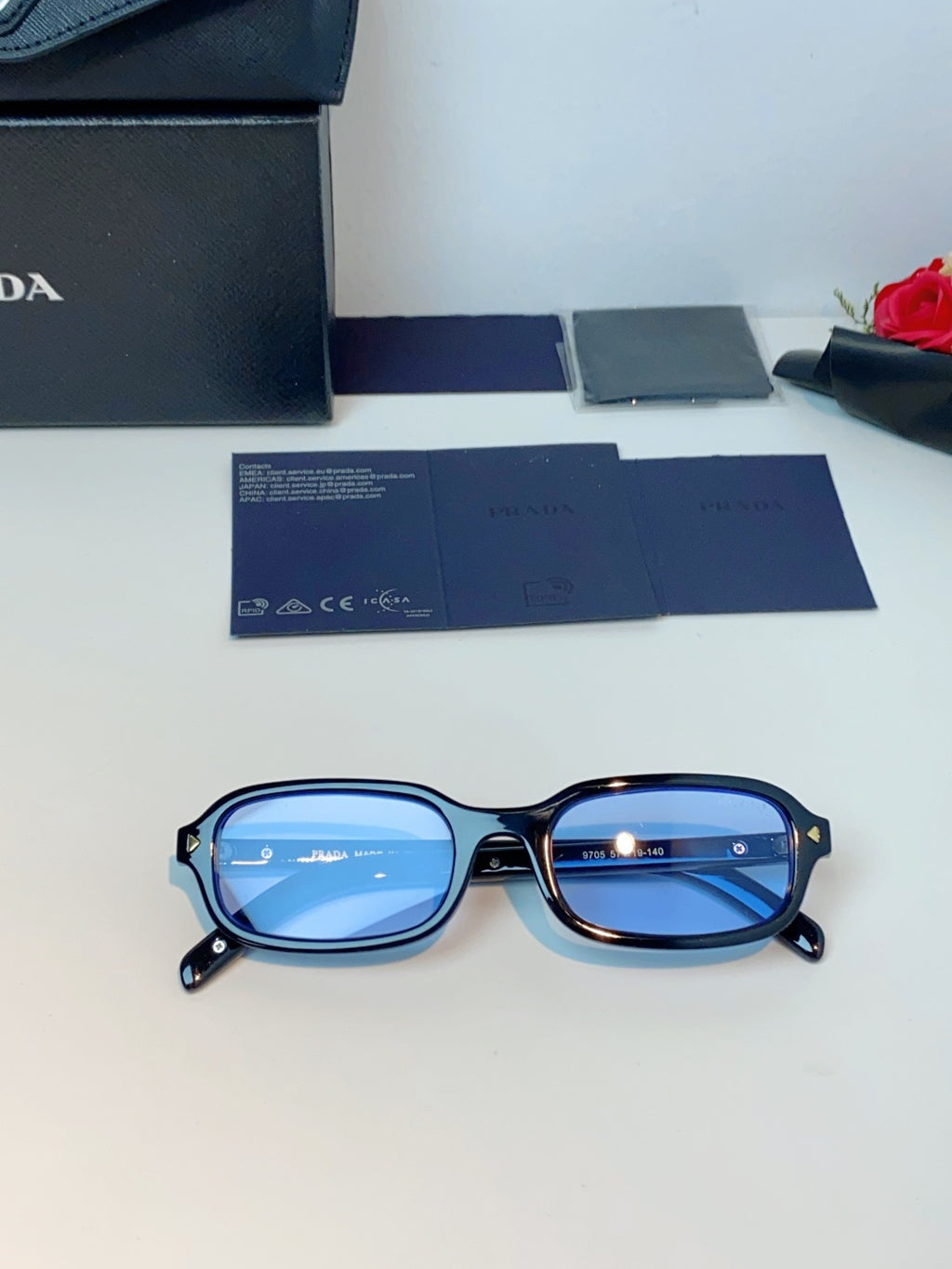 Prada Metal Oval Blue Lens Sunglasses for Men & Women - detail image 10