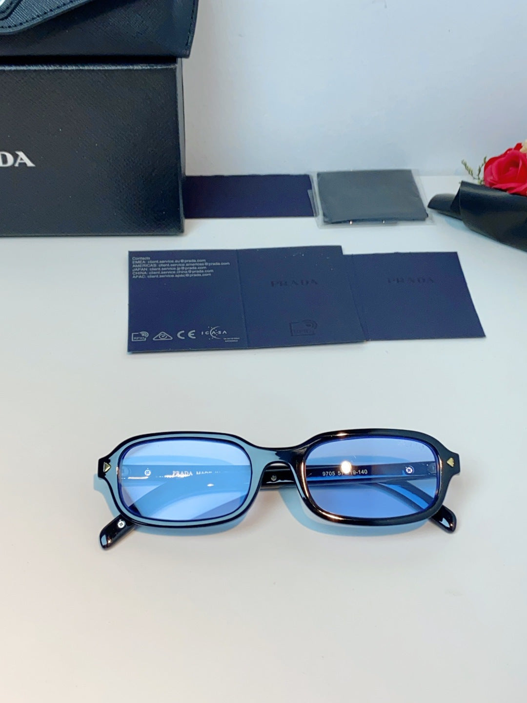 Prada Metal Oval Blue Lens Sunglasses for Men & Women - detail image 10