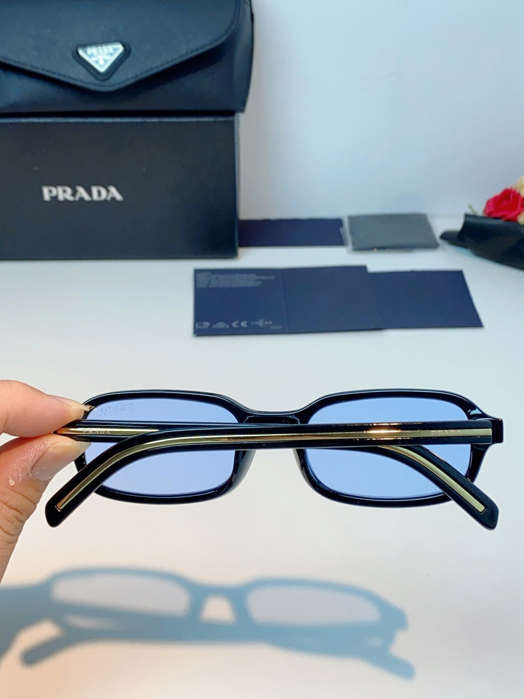 Prada Metal Oval Blue Lens Sunglasses for Men & Women - detail image 5