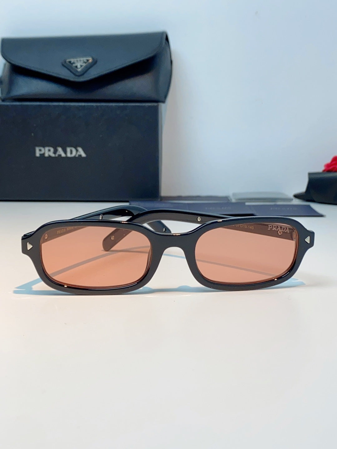 Prada Metal Oval Red Lens Sunglasses for Men & Women - detail image 2