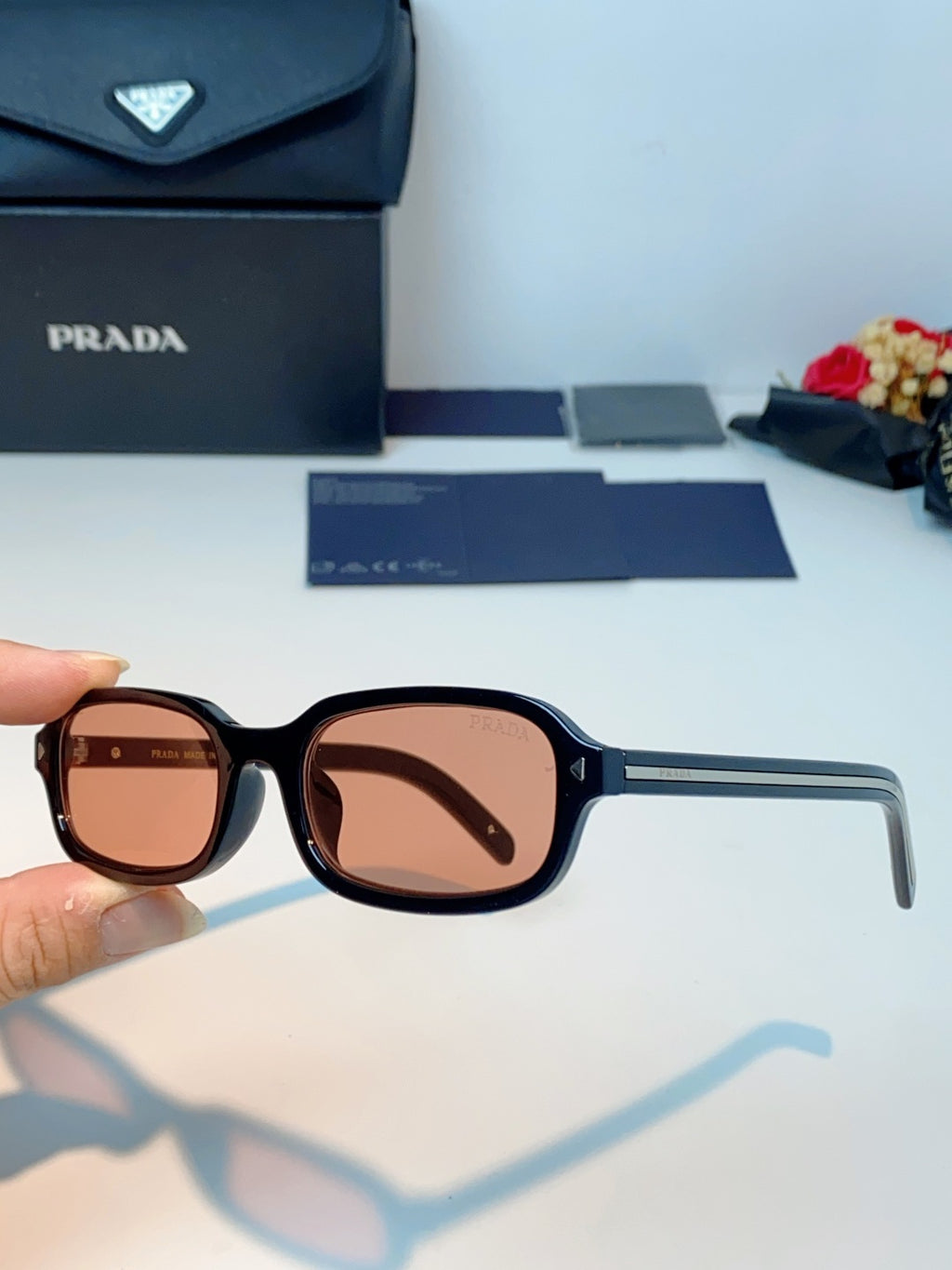 Prada Metal Oval Red Lens Sunglasses for Men & Women - detail image 6