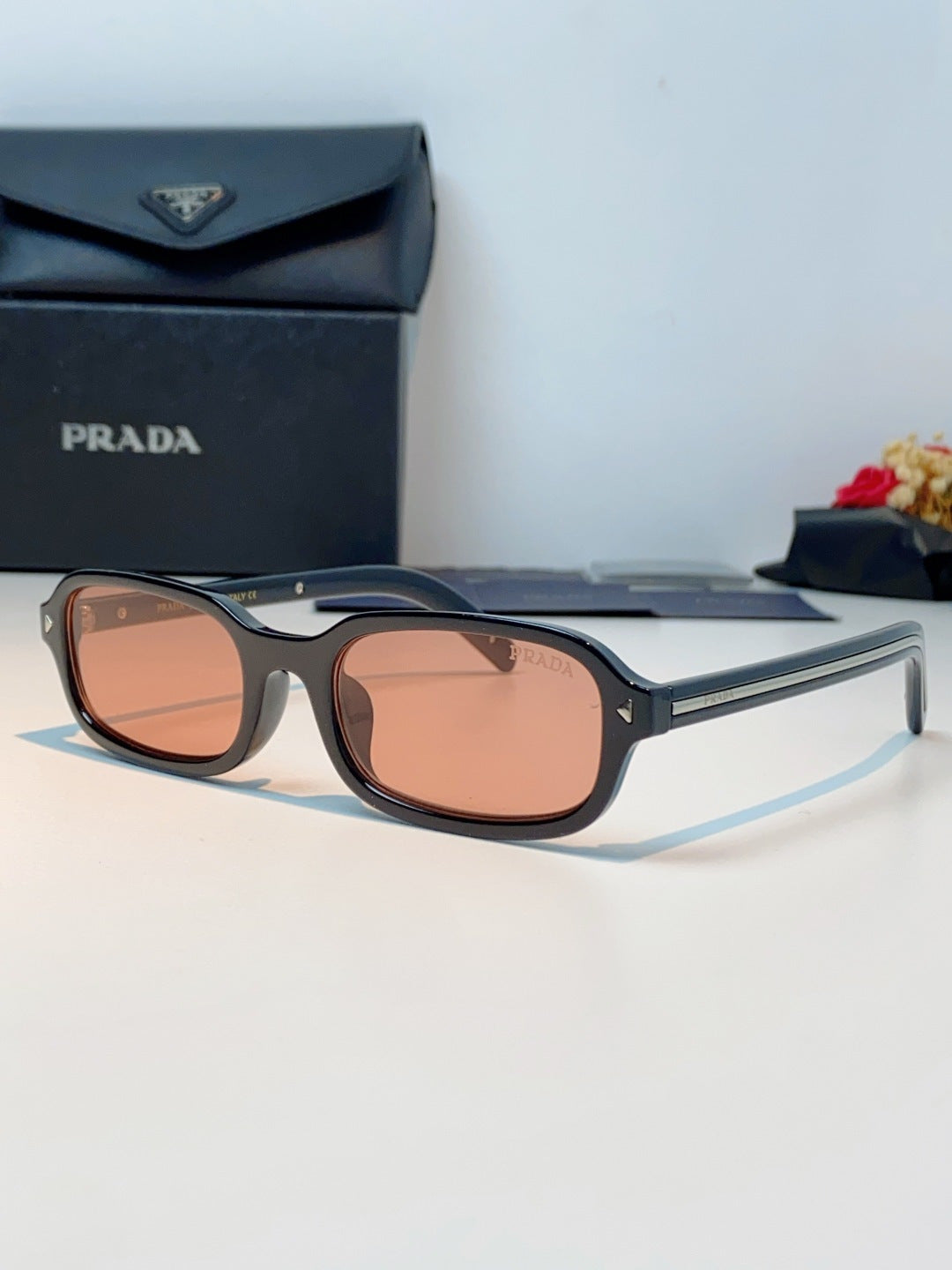 Prada Metal Oval Red Lens Sunglasses for Men & Women