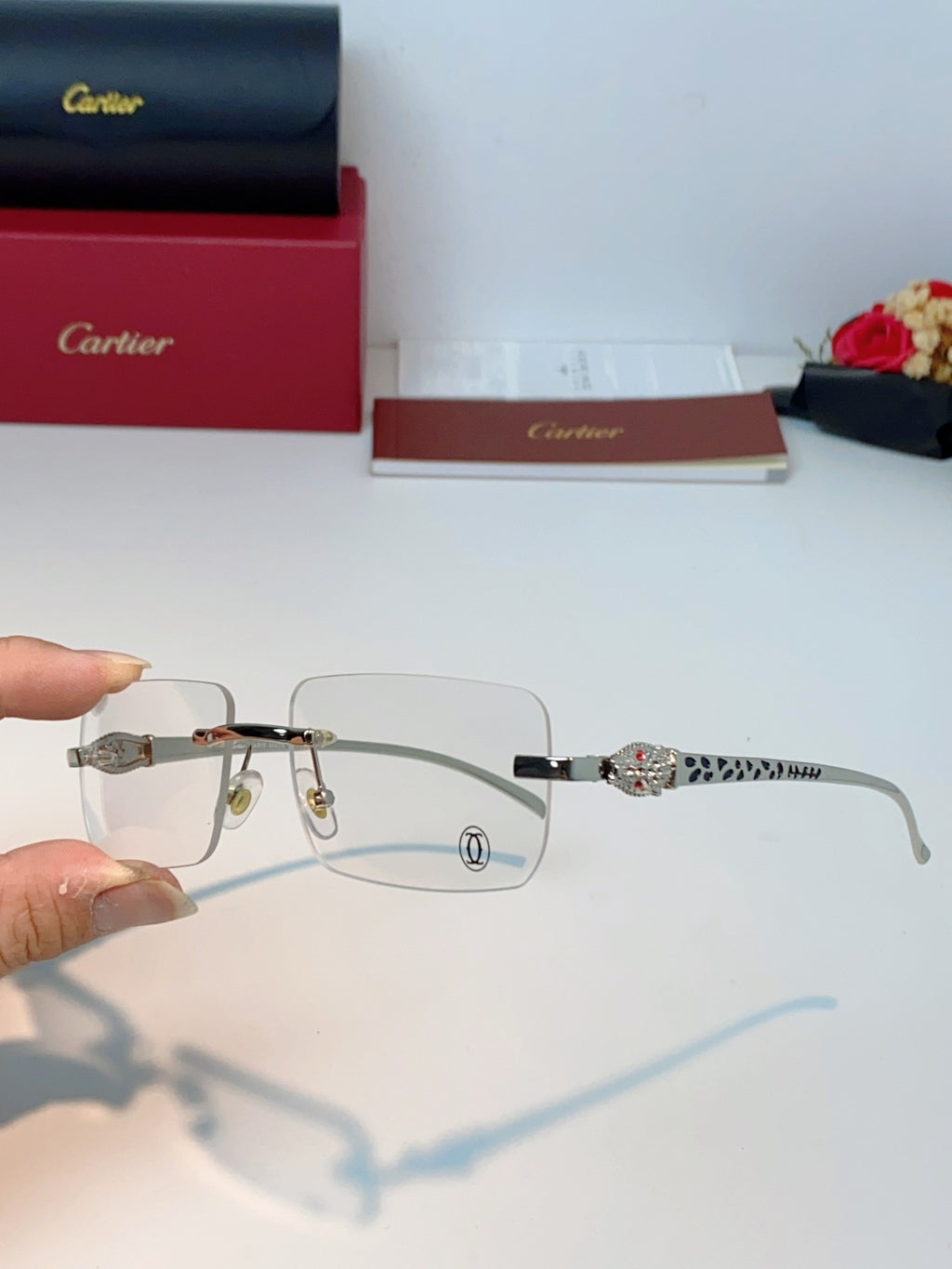 Cartier Lightweight Rimless Silver Lens Sunglasses for Men - 382855 - detail image 6