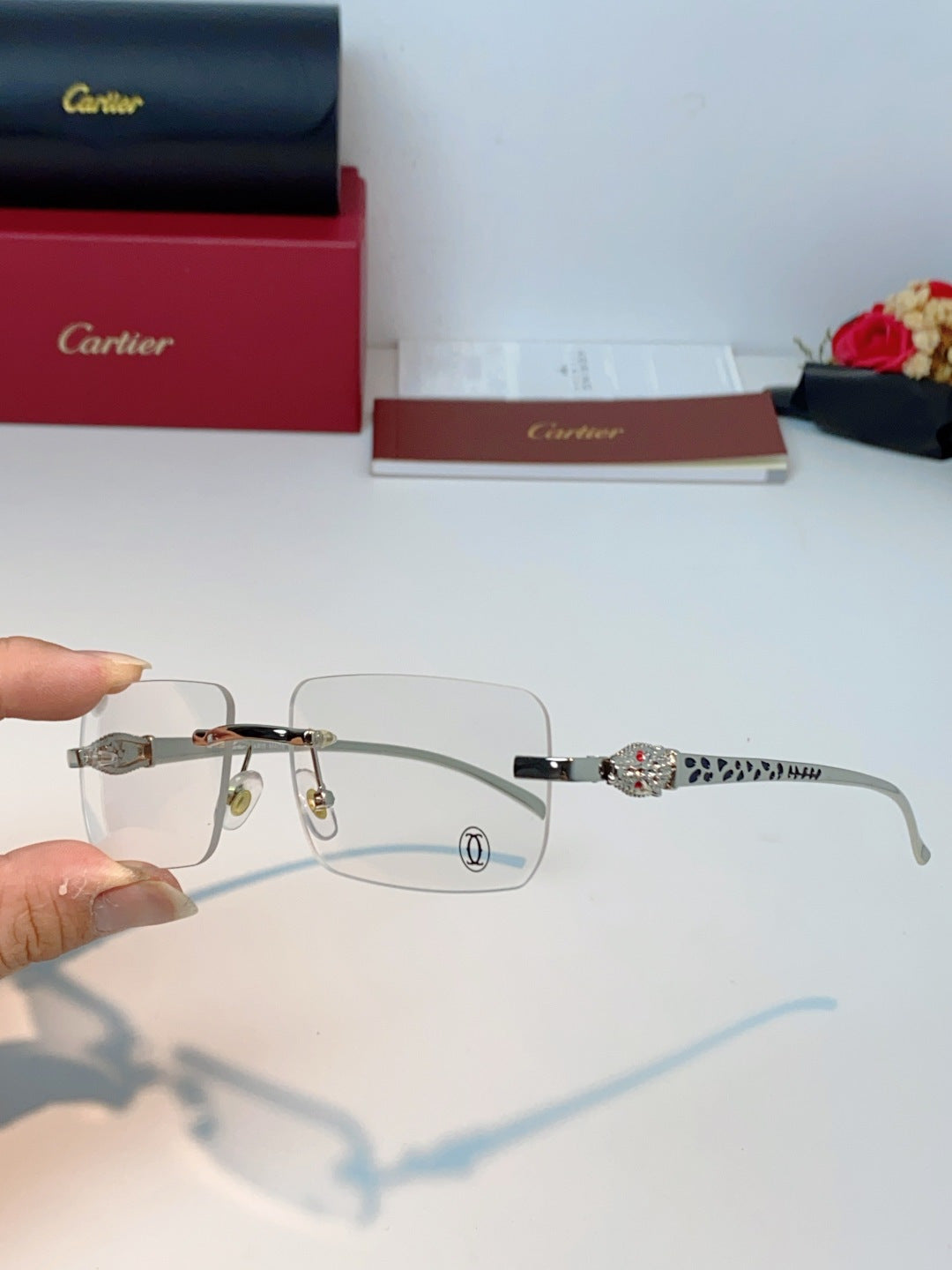 Cartier Lightweight Rimless Silver Lens Sunglasses for Men - 382855 - detail image 6