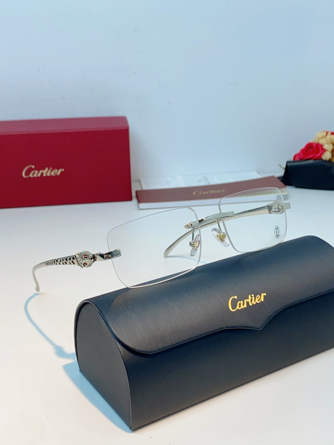 Cartier Lightweight Rimless Silver Lens Sunglasses for Men - 382855 - detail image 11