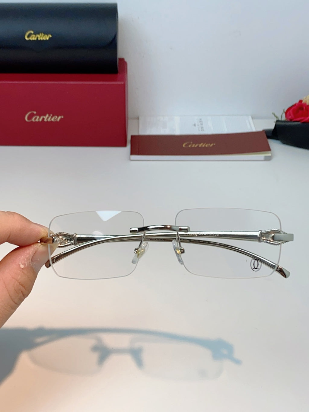 Cartier Lightweight Rimless Silver Lens Sunglasses for Men - 382855 - detail image 4