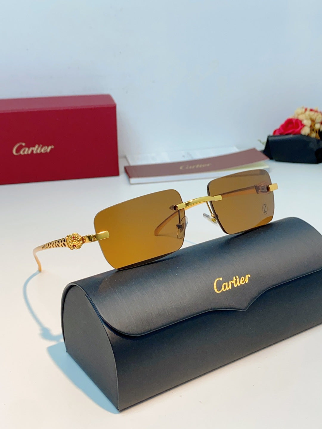 Cartier Lightweight Rimless Brown Lens Sunglasses for Men - detail image 11