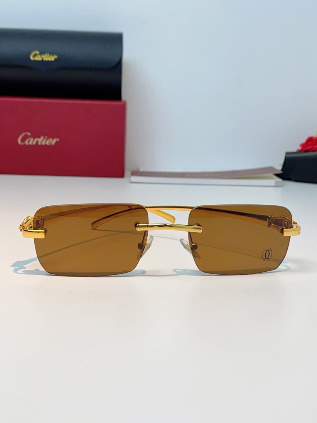 Cartier Lightweight Rimless Brown Lens Sunglasses for Men - detail image 2