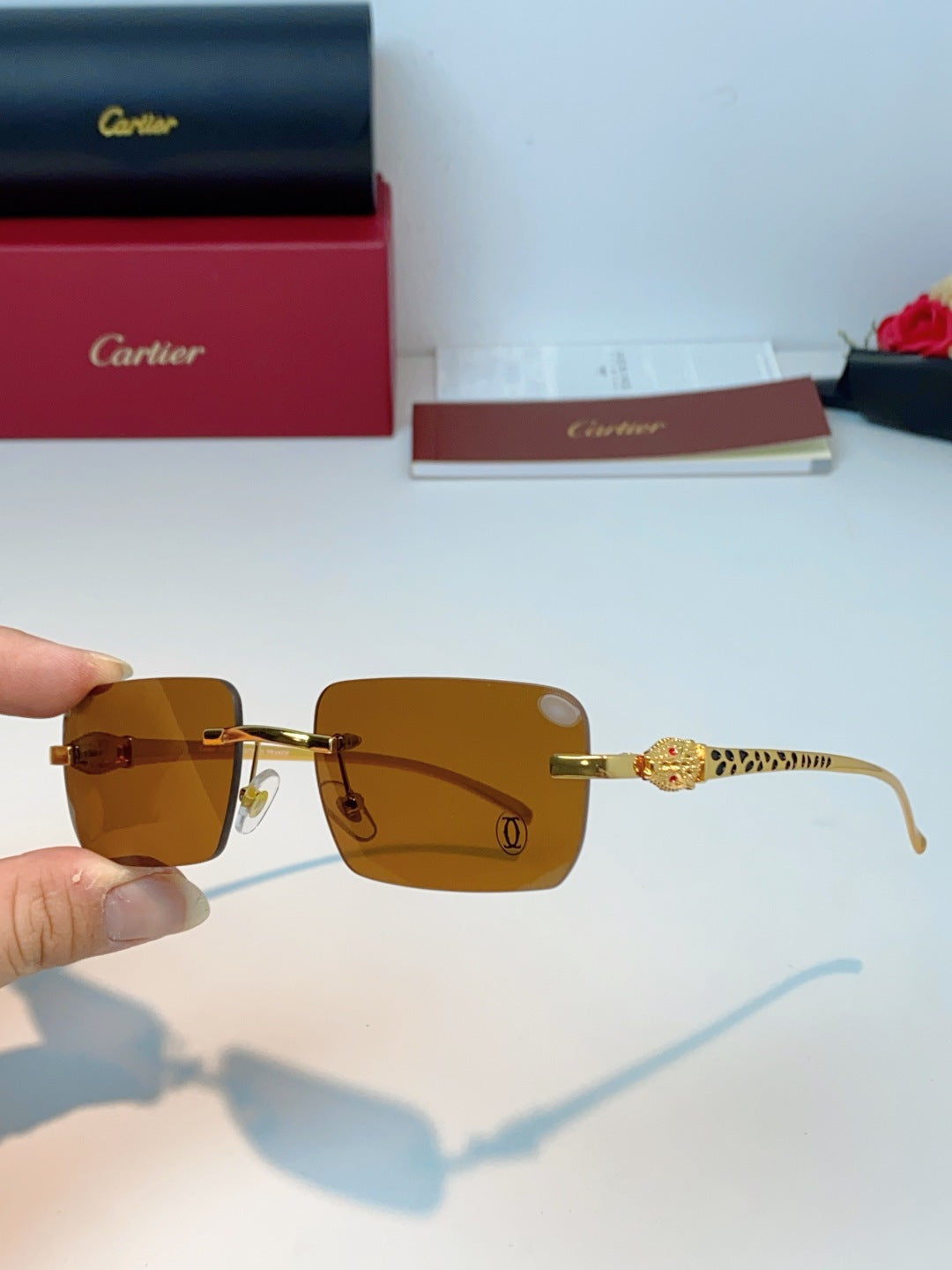 Cartier Lightweight Rimless Brown Lens Sunglasses for Men - detail image 6