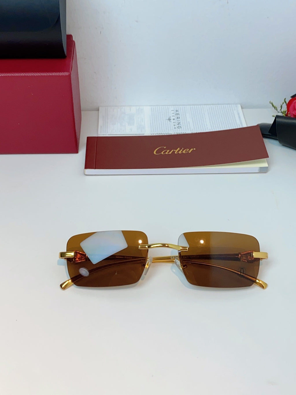 Cartier Lightweight Rimless Brown Lens Sunglasses for Men - detail image 10