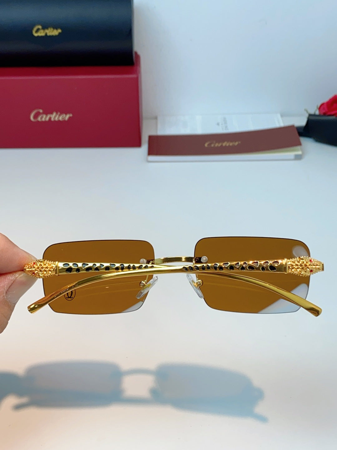 Cartier Lightweight Rimless Brown Lens Sunglasses for Men - detail image 5