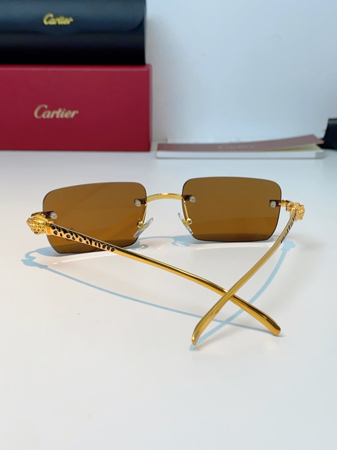 Cartier Lightweight Rimless Brown Lens Sunglasses for Men - detail image 3