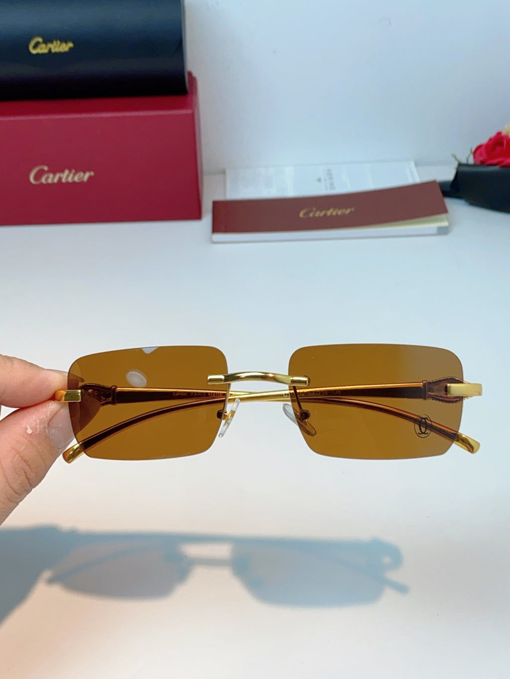 Cartier Lightweight Rimless Brown Lens Sunglasses for Men - detail image 4