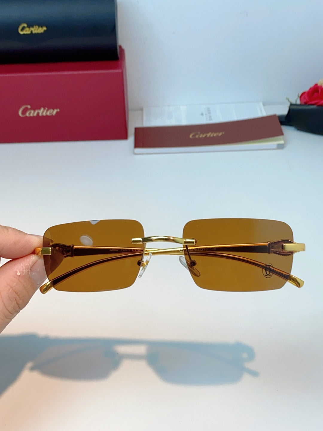 Cartier Lightweight Rimless Brown Lens Sunglasses for Men - detail image 4
