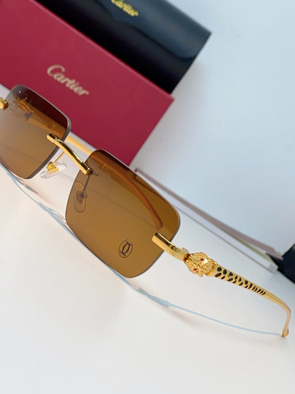 Cartier Lightweight Rimless Brown Lens Sunglasses for Men - detail image 7