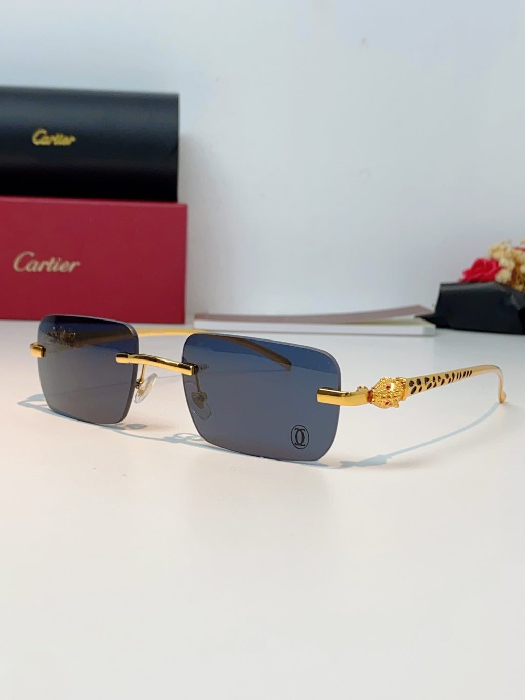 Cartier Lightweight Rimless Blue Lens Sunglasses for Men