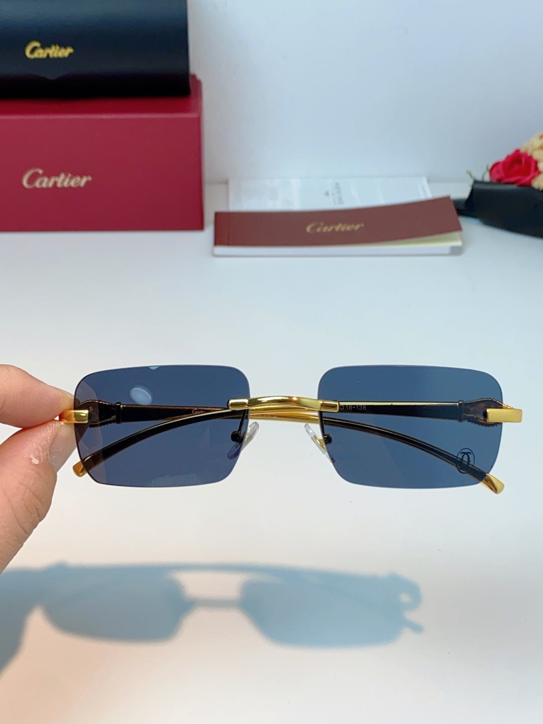 Cartier Lightweight Rimless Blue Lens Sunglasses for Men - detail image 4