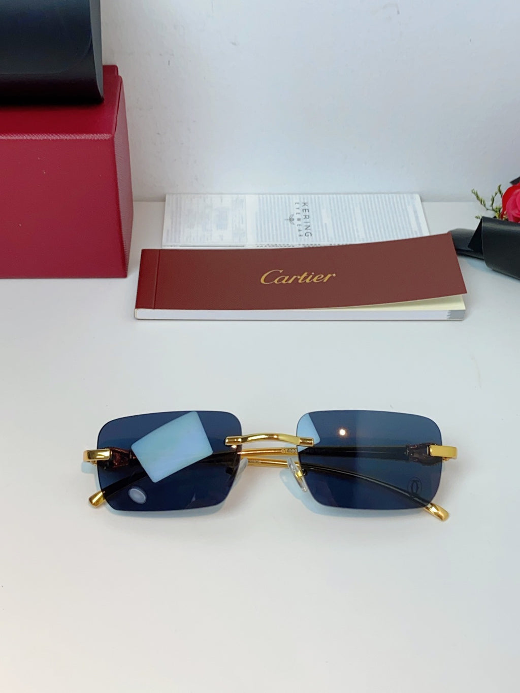Cartier Lightweight Rimless Blue Lens Sunglasses for Men - detail image 10