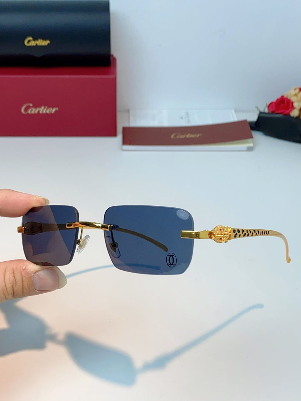 Cartier Lightweight Rimless Blue Lens Sunglasses for Men - detail image 6