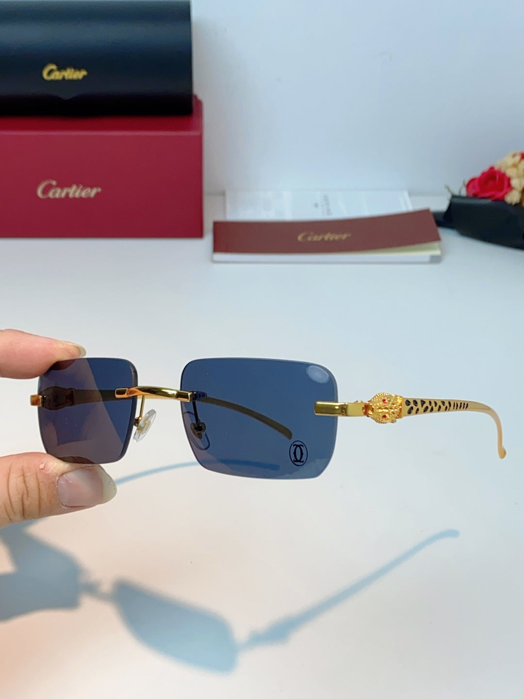 Cartier Lightweight Rimless Blue Lens Sunglasses for Men - detail image 6