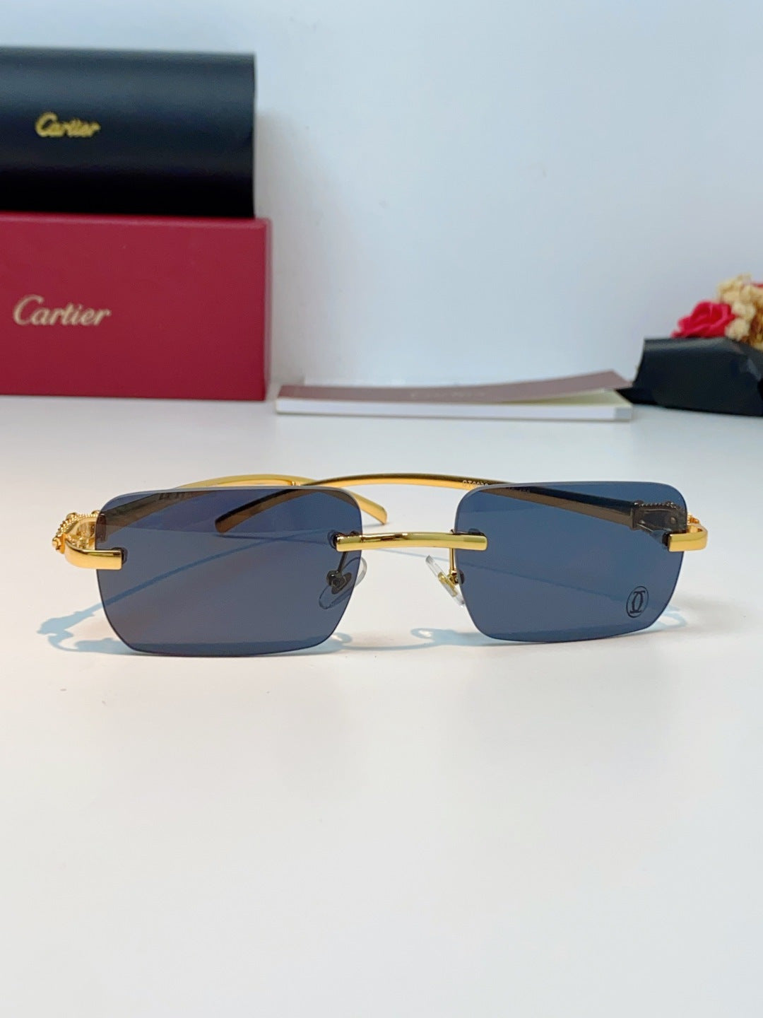 Cartier Lightweight Rimless Blue Lens Sunglasses for Men - detail image 2
