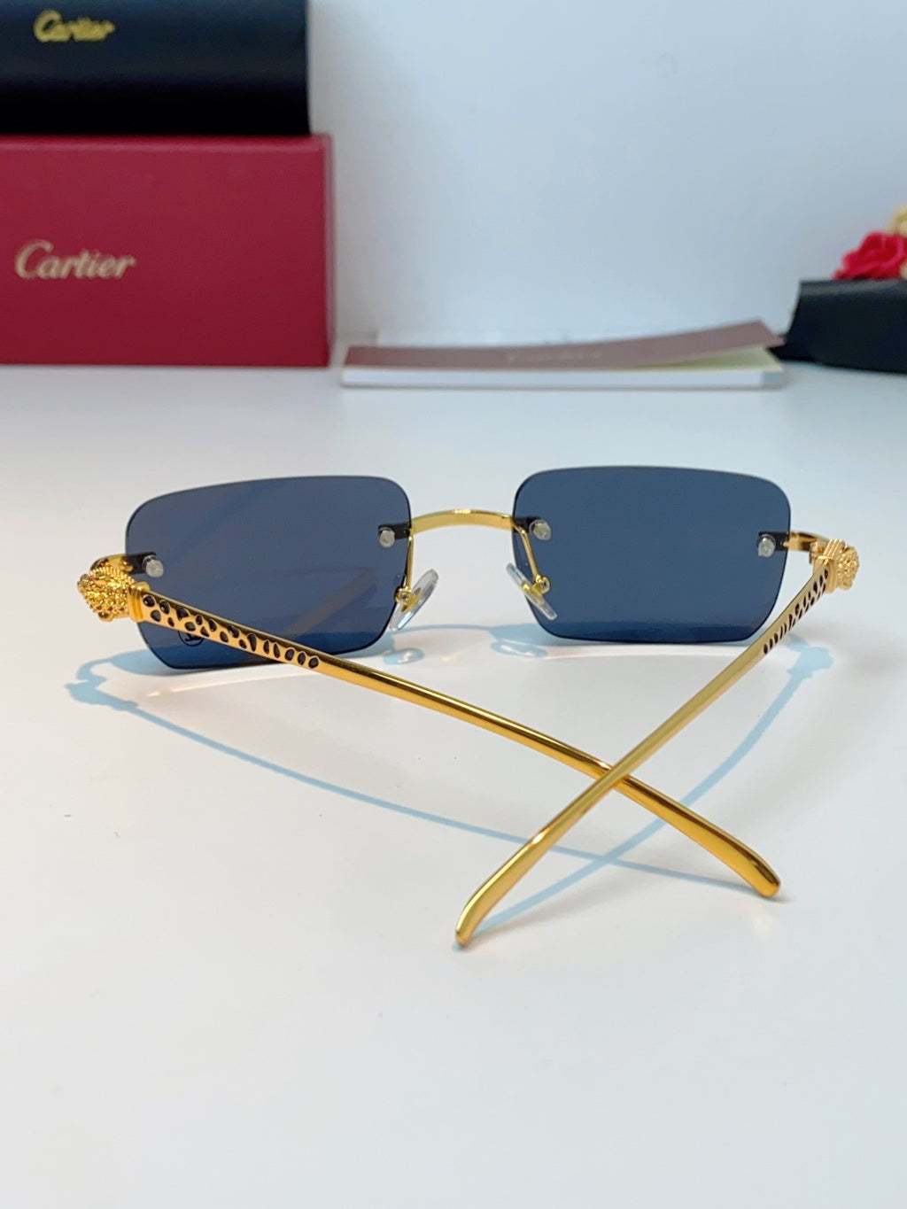 Cartier Lightweight Rimless Blue Lens Sunglasses for Men - detail image 3