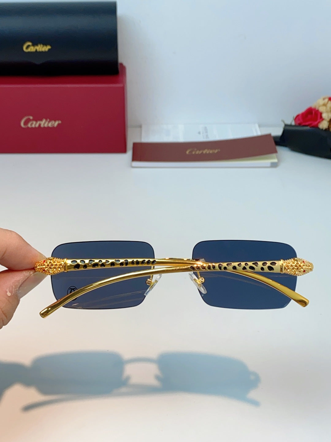 Cartier Lightweight Rimless Blue Lens Sunglasses for Men - detail image 5
