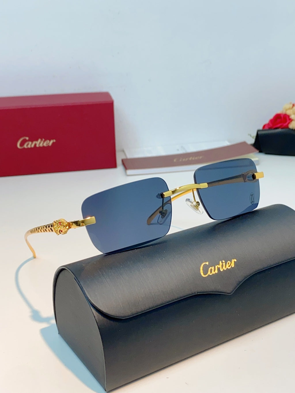 Cartier Lightweight Rimless Blue Lens Sunglasses for Men - detail image 11