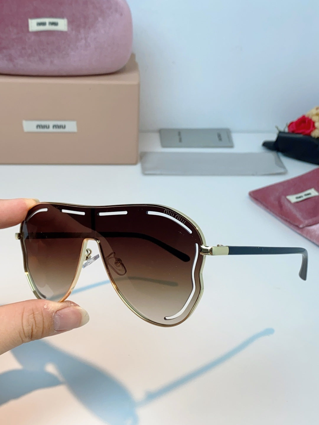 Miu Miu Metal Aviator Red Lens Sunglasses for Men & Women - detail image 6