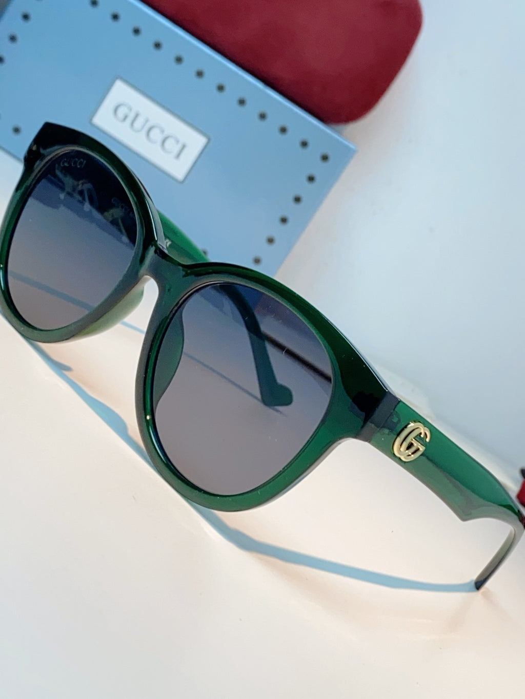 Gucci Metal Cat-Eye Green Lens Sunglasses for Men & Women - detail image 7