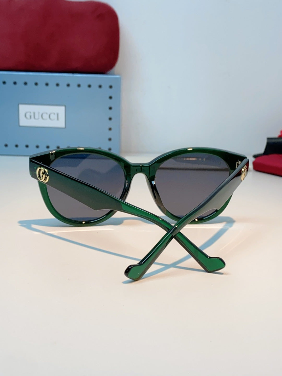 Gucci Metal Cat-Eye Green Lens Sunglasses for Men & Women - detail image 3